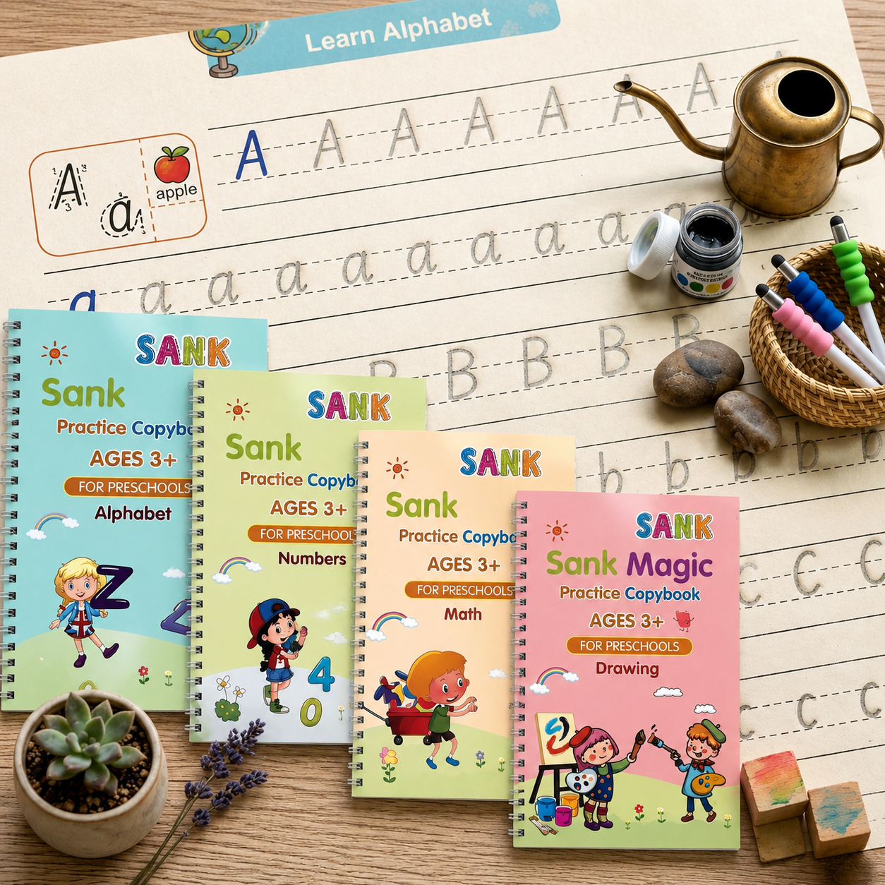 Smart Handwriting Practice Books for Kids | 4 Books + 10 Ink Refills + Grip