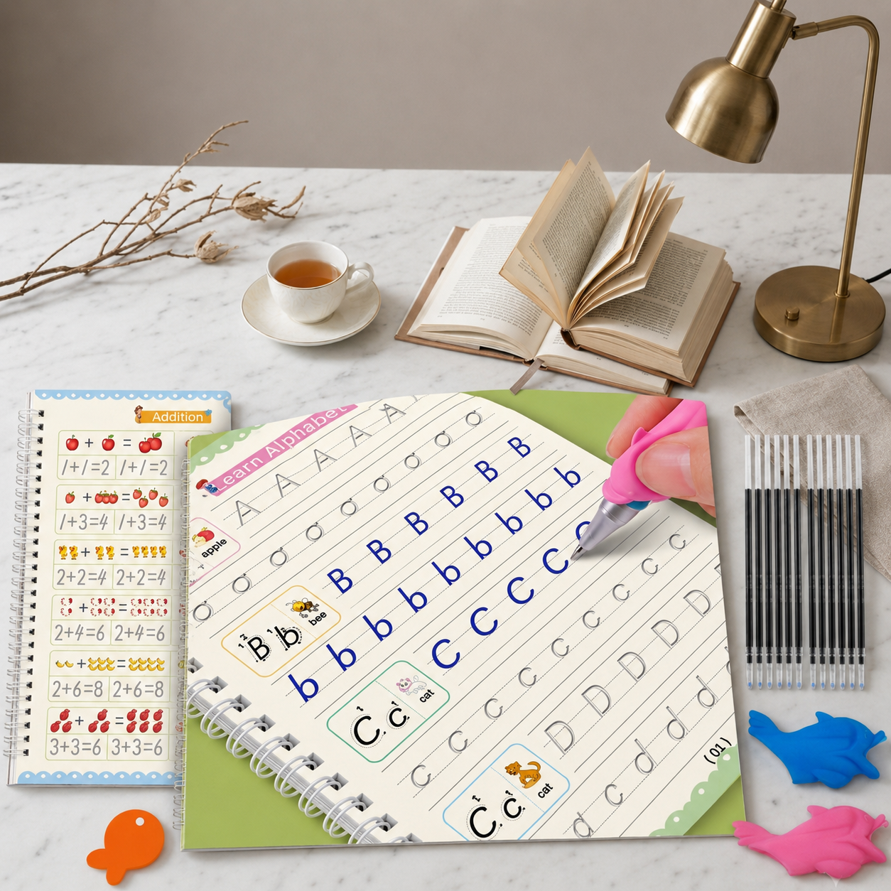 Smart Handwriting Practice Books for Kids | 4 Books + 10 Ink Refills + Grip