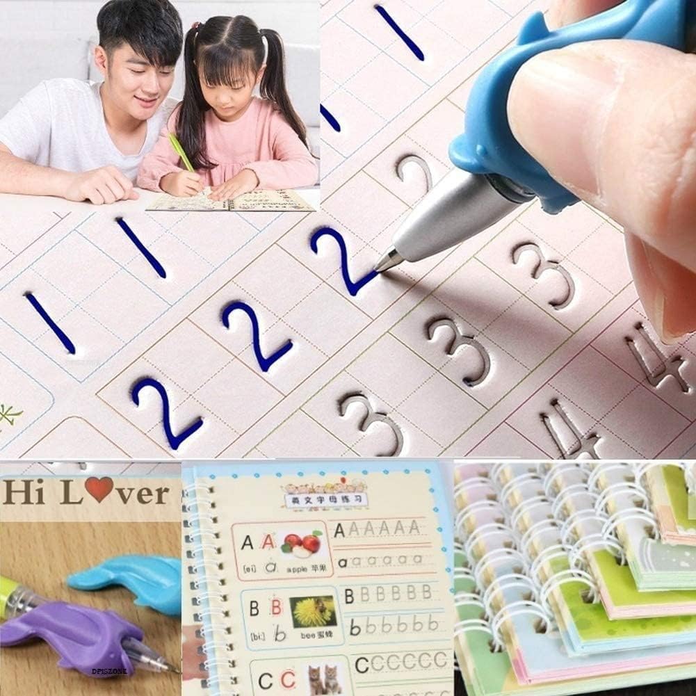 Smart Handwriting Practice Books for Kids | 4 Books + 10 Ink Refills + Grip